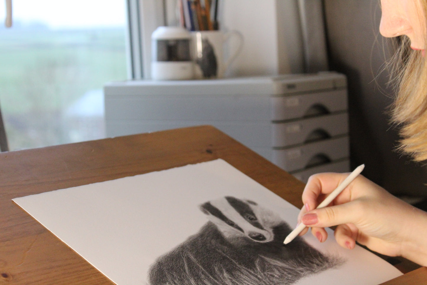 Bella Badger Drawing Original Graphite Pencil Artwork