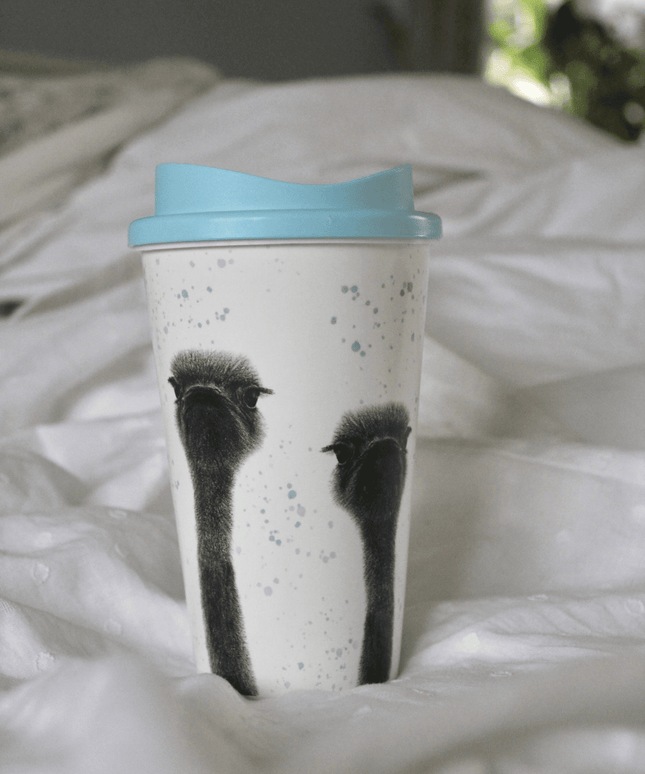 Ollie and Olive Ostrich Travel Mug image 1