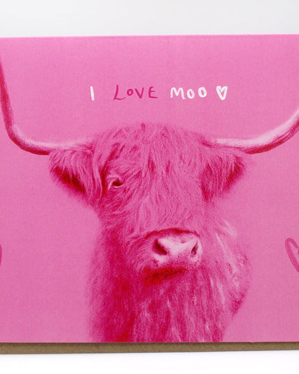 Pink 'I Love Moo' Highland Cow  Card image 0