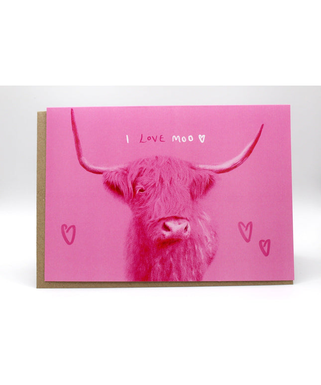 Pink 'I Love Moo' Highland Cow  Card image 0