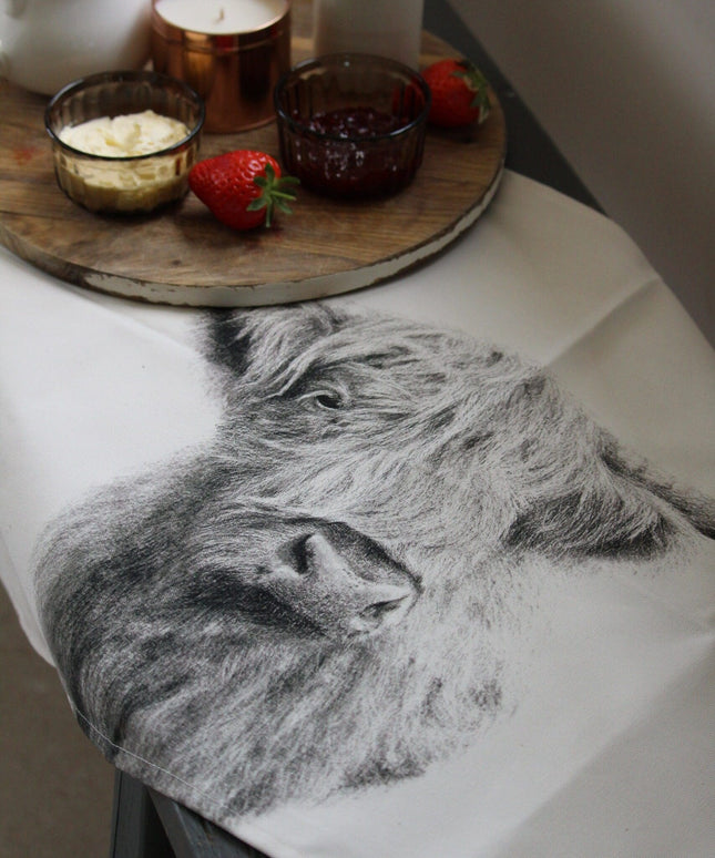 Highland Cow Tea Towel Organic Cotton image 1