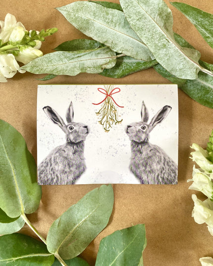 Mistletoe Hare & Donkey -Hand Drawn Eco Christmas Card Pack Of 6 image 3