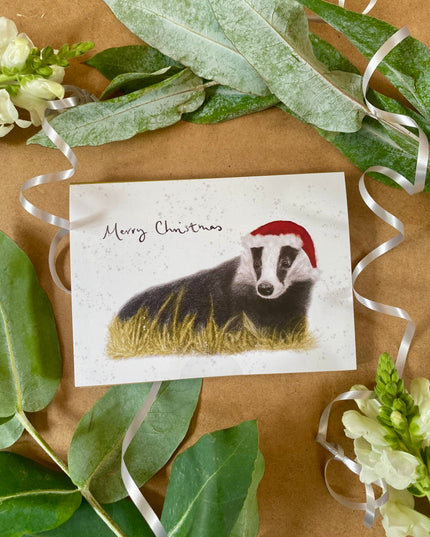 Festive Badger & Fox - Hand Drawn Eco Christmas Card Pack Of 6 image 2