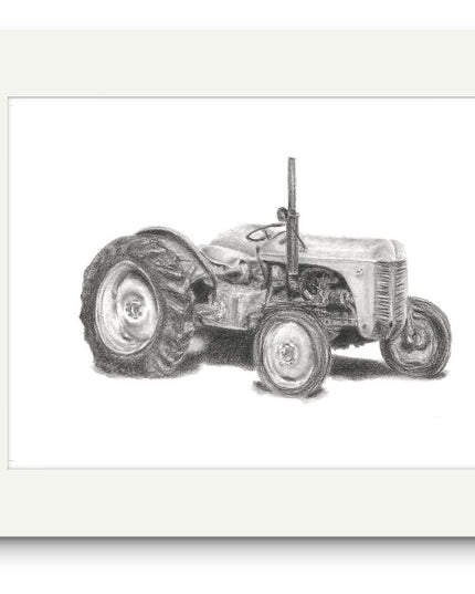 Framed black and white drawing of a vintage typewriter on a white background