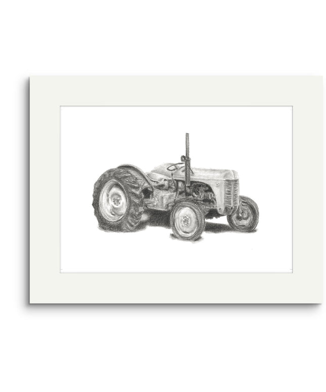 Framed black and white drawing of a vintage typewriter on a white background