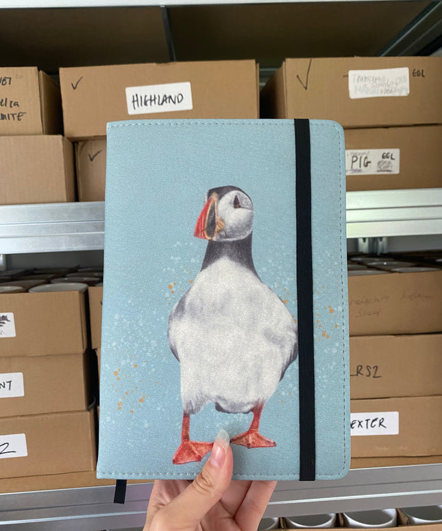 Puffin Illustration Reusable Faux Leather Notebook