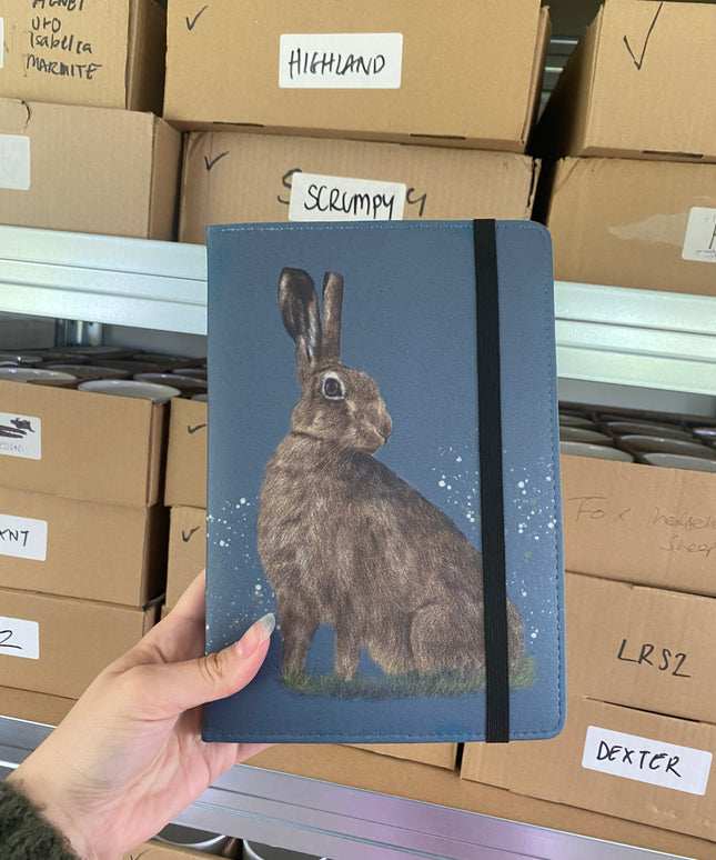 Hare Illustration Reusable Faux Leather Notebook