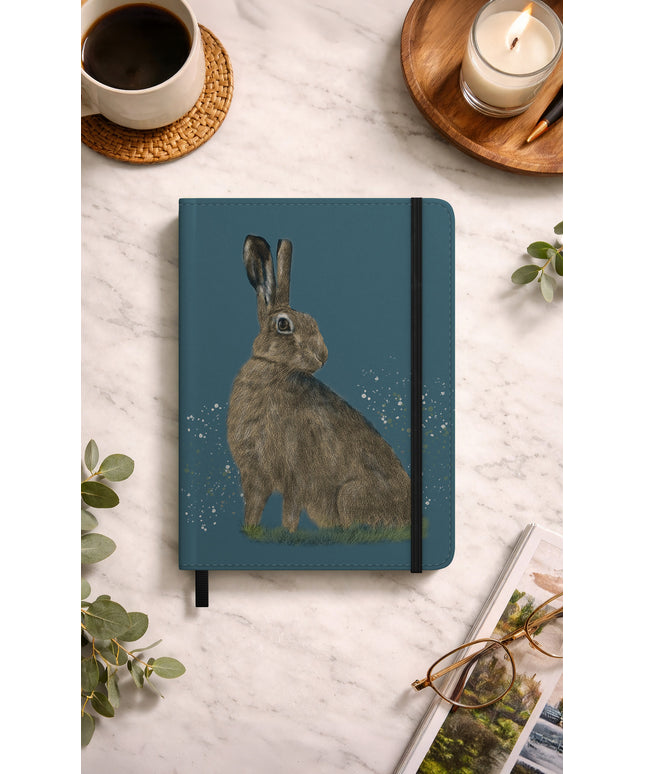 Hare Illustration Reusable Faux Leather Notebook
