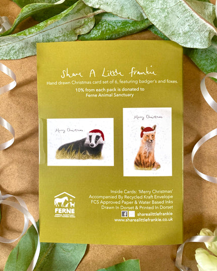 Festive Badger & Fox - Hand Drawn Eco Christmas Card Pack Of 6 image 1