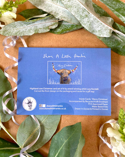 Festive Highland Cow - Hand Drawn Eco Christmas Card Pack Of 6 image 1