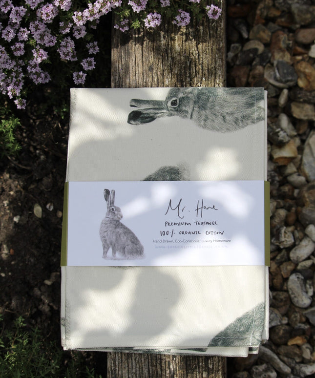 Hare Tea Towel Organic Cotton image 1